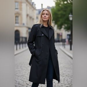 RALPH LAUREN Collection Black Label Double-Breasted Trench Coat in Black Size 10